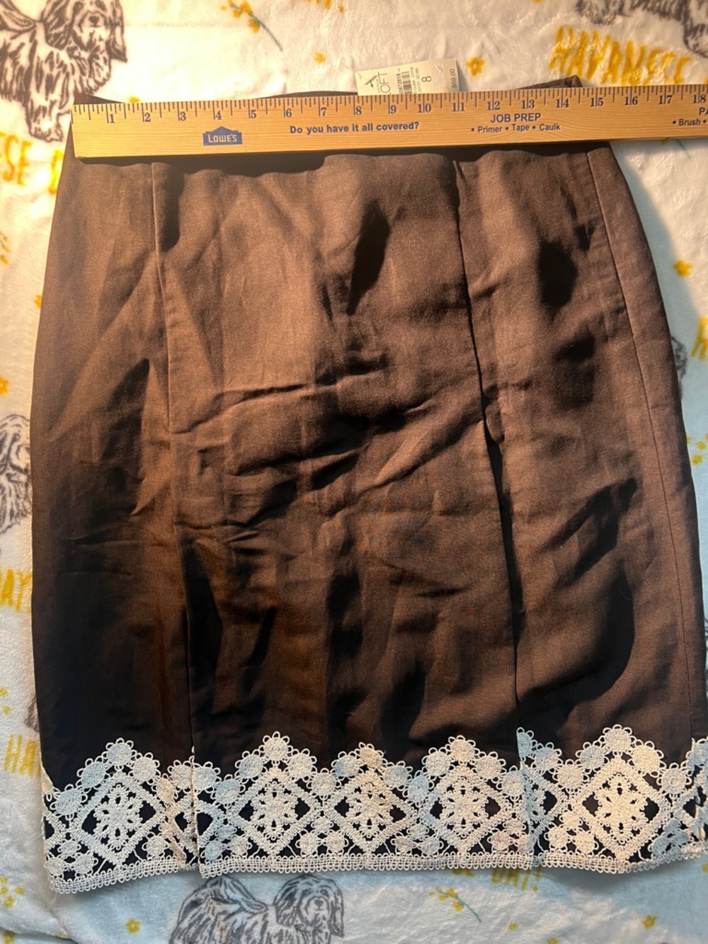 Ann Taylor Brown Linen Blend Mini Skirt with White Lace Hem